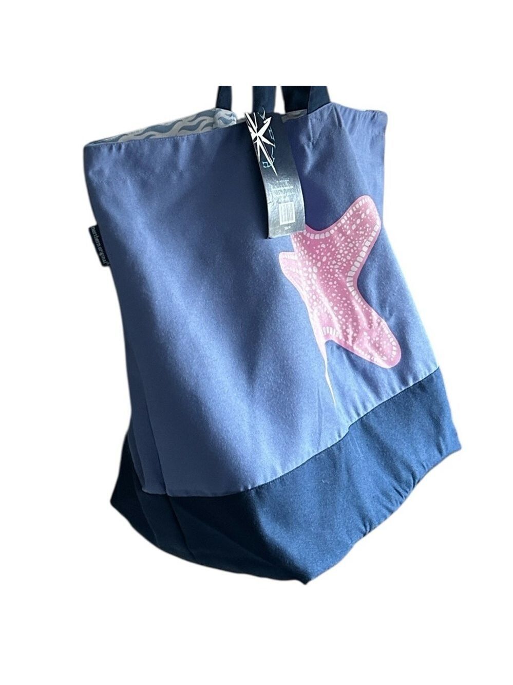 Northern Original Large Capacity Blue Tote Bag with Pink Starfish Graphic NWT - Picture 3 of 10